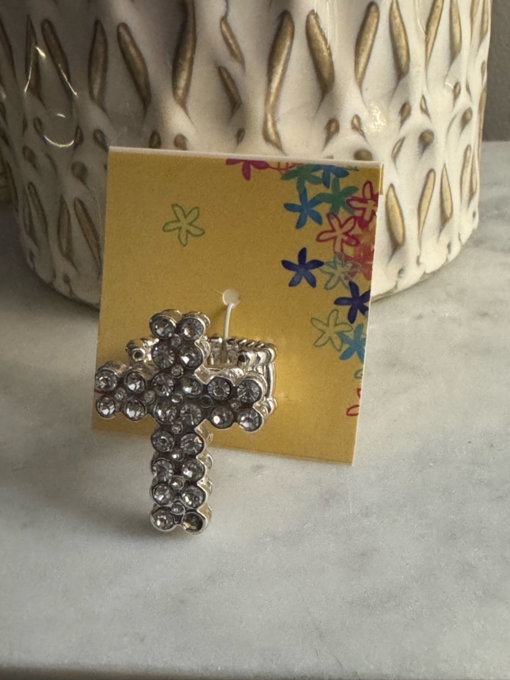 Rhinestone Cross Ring - Silver Crystal Accent